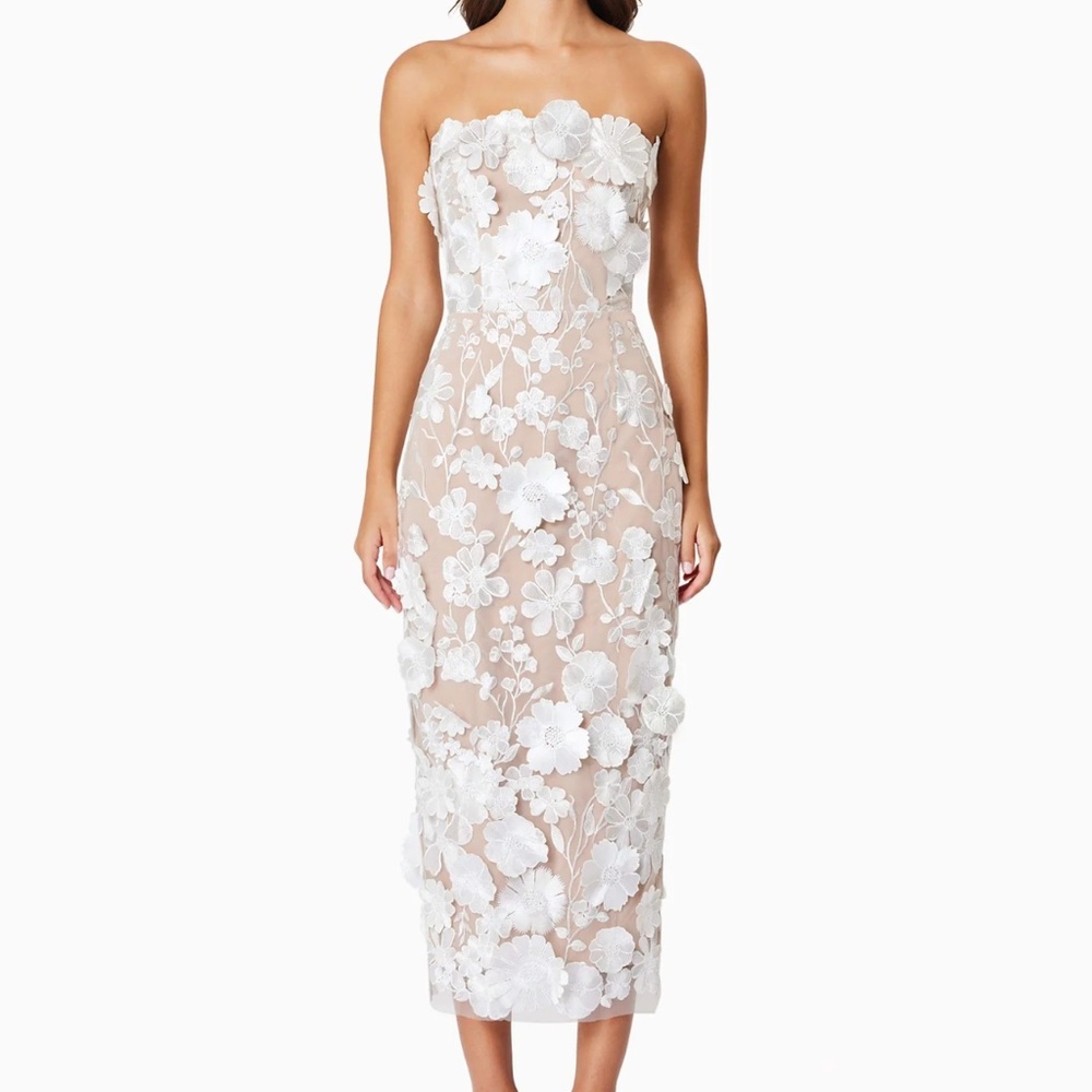 Helena Strapless Midi Dress In White